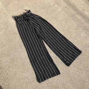 Reformation black striped belted wide leg trousers pants